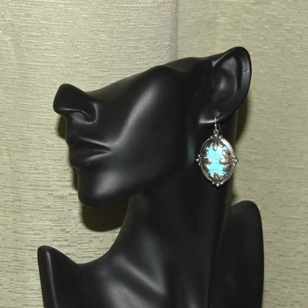 Oval Shaped Boho Turquoise Earrings